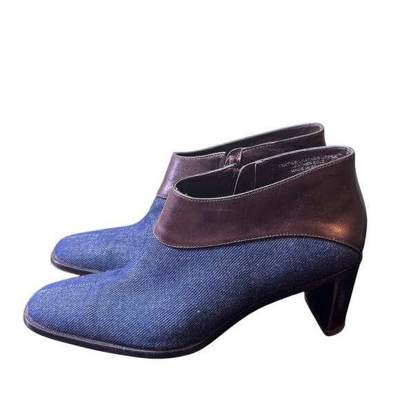 Etienne Aigner Donnie Denim Leather Trim Pointed Toe Stack Heel Bootie - Picture 3 of 7